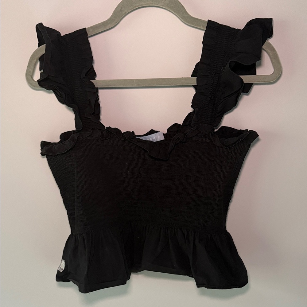Hill House Black Smocked Ruffle Peplum Tank